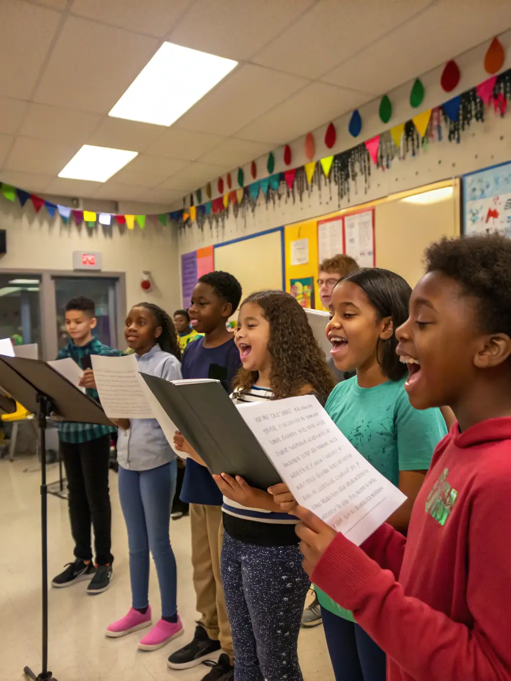 An image of young people engaged in a music education program facilitated by WIND MILE MUSIQUE, emphasizing youth empowerment through music.