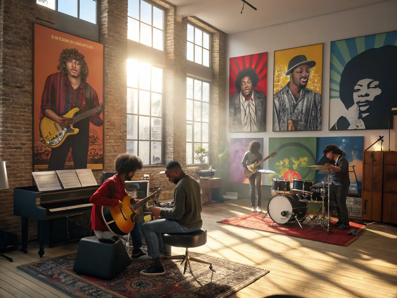 A vibrant image depicting a group of young musicians participating in a WIND MILE MUSIQUE workshop, showcasing their enthusiasm and engagement with the program.