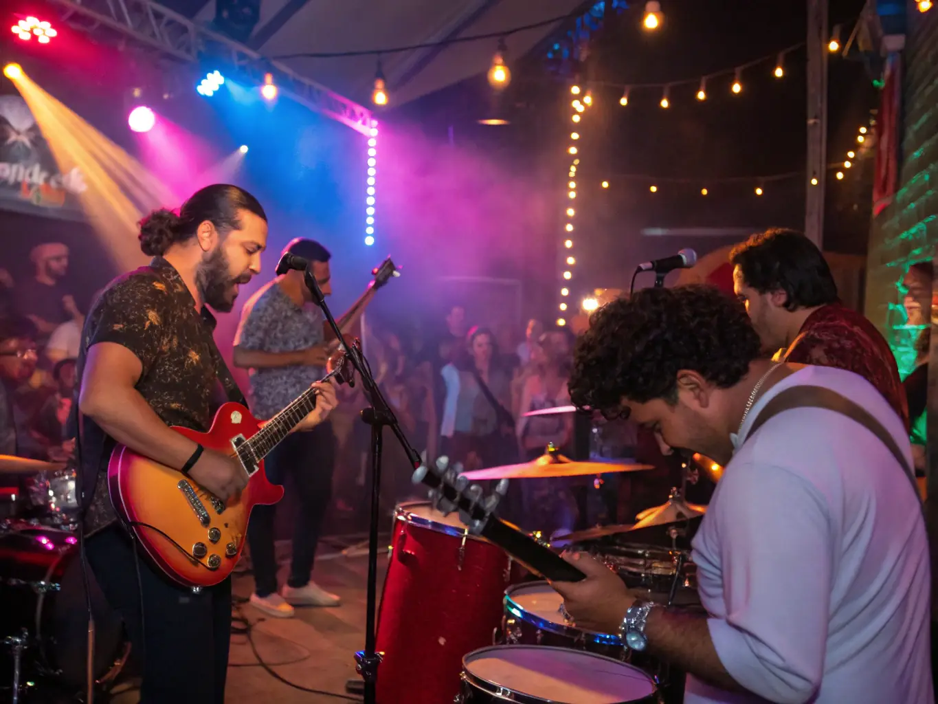 An image showing a live performance at a WIND MILE MUSIQUE event, capturing the energy and excitement of the artists and audience.